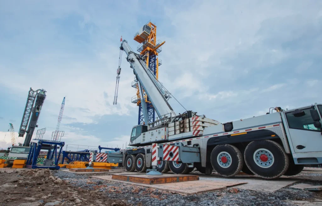 Mobile crane at a construction site